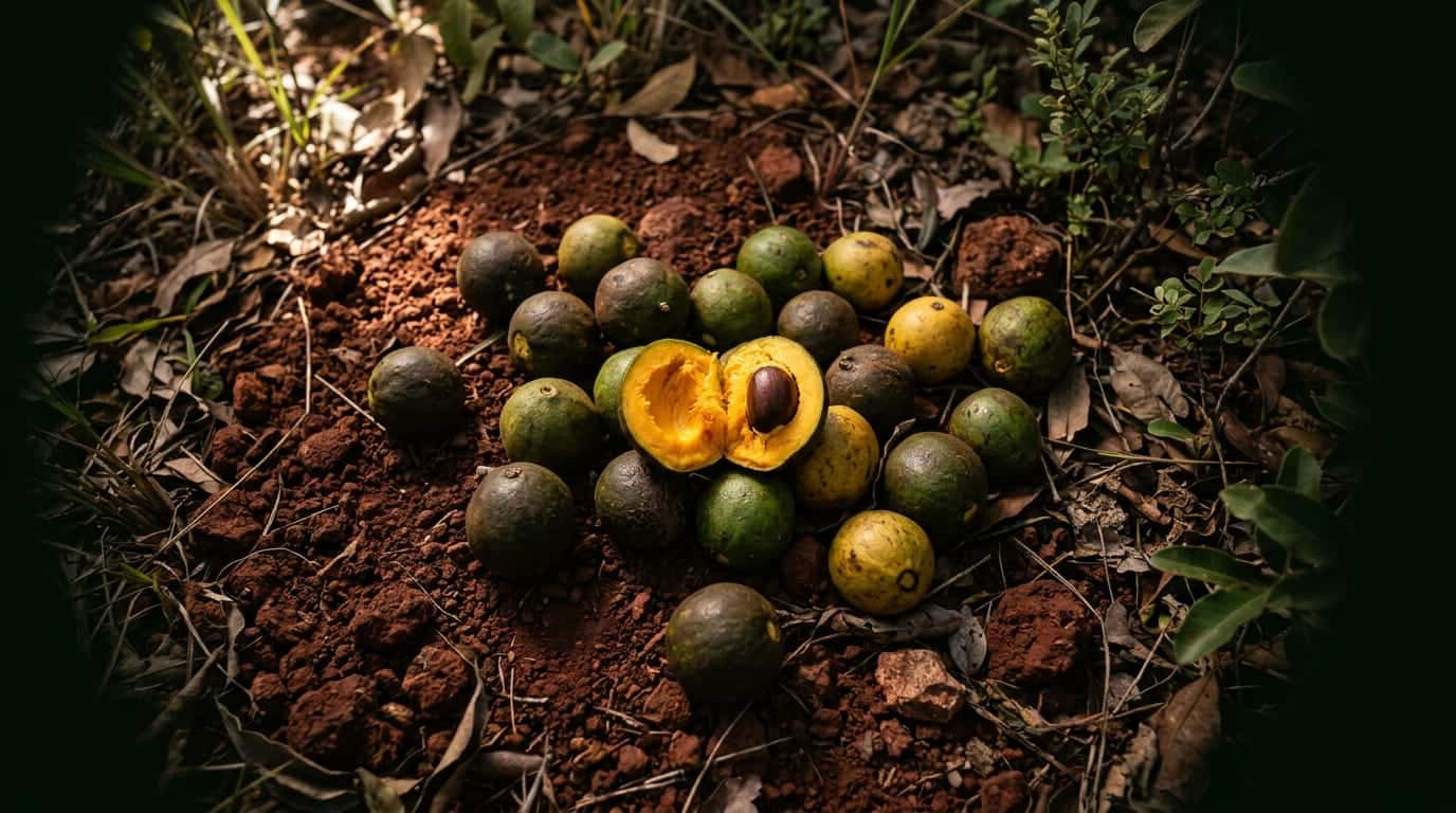 Pequis sobre a terra vermelha, um aberto ao meio